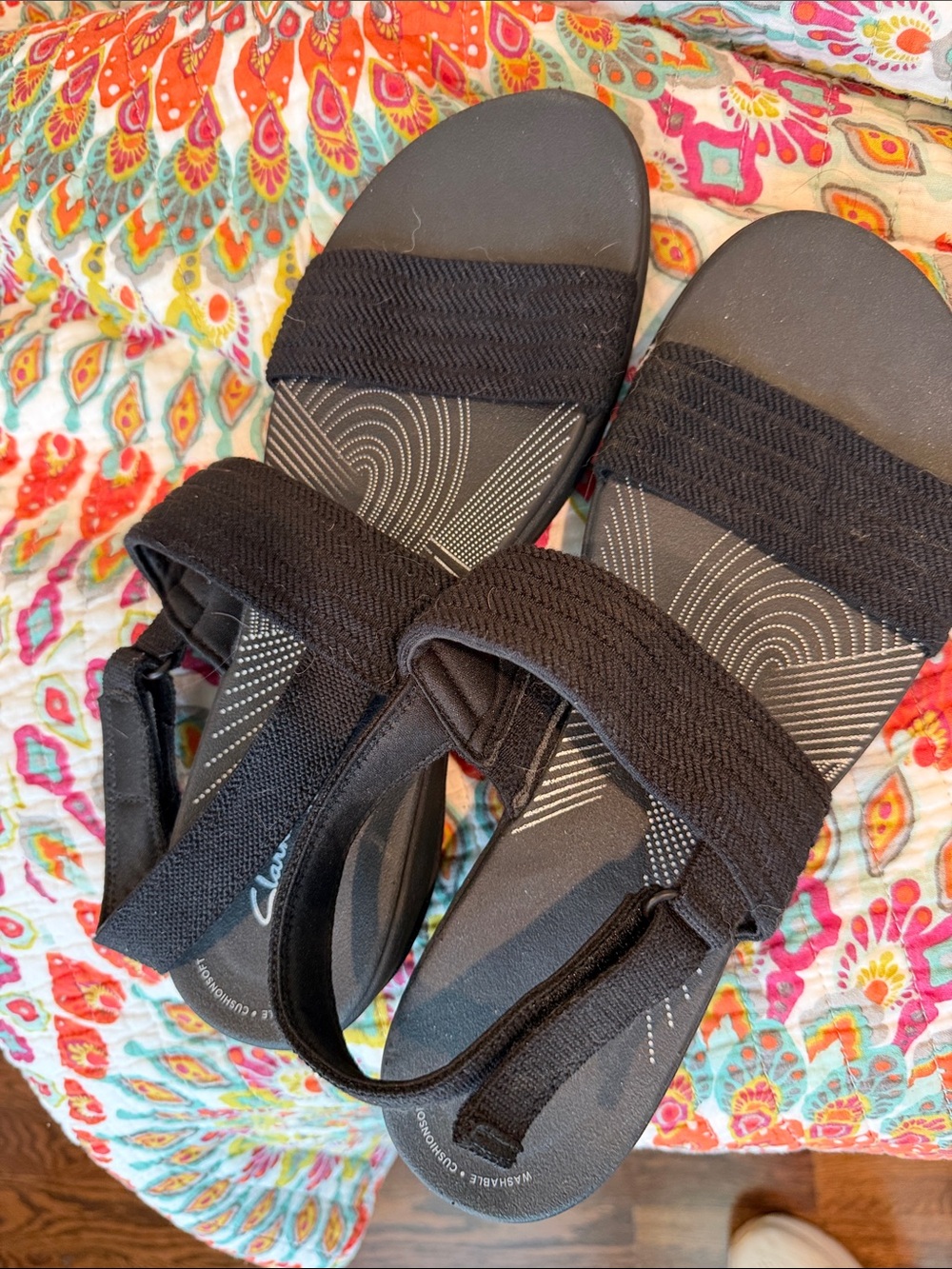 Clarks Black Adjustable Strap Comfort Sandals